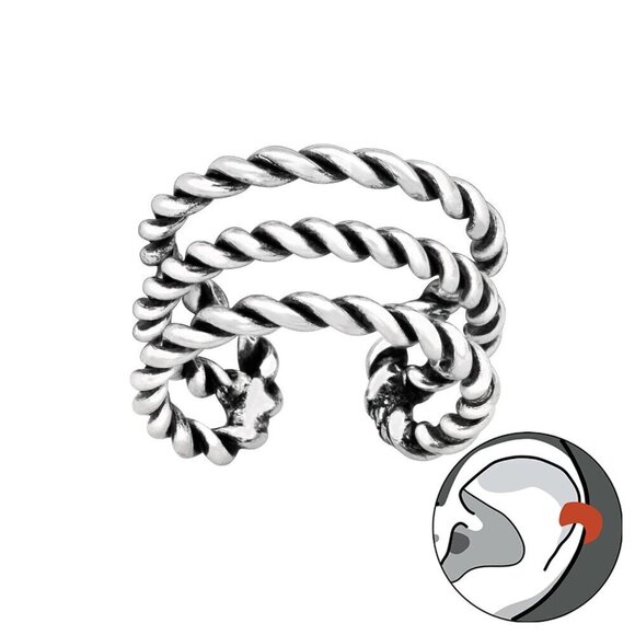 Sterling Silver Rope Twist Ear Cuff – No Piercing Needed - Picture 2 of 2